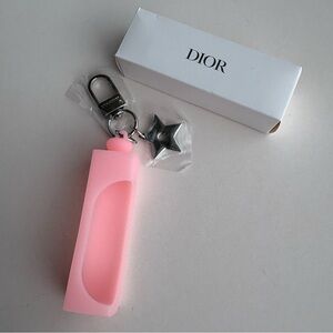 Dior Soft Pink Silicone Lip Oil Holder Key Ring with Star Charm